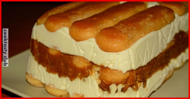 Карамельний торт з печивом савоярді